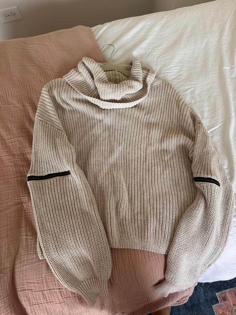 Vici Cream Turtleneck Sweater with Black Elbow Trim
